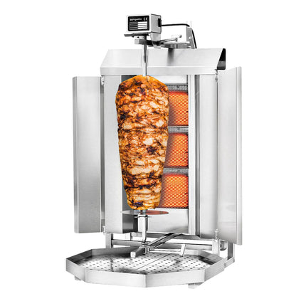 GGM Gastro Gas Doner Kebab Grill (Shawarma/Gyros) - 3 Burner - up to 40kg - 9.75kW - Countertop - incl. 2 splash guards & 2 double doors