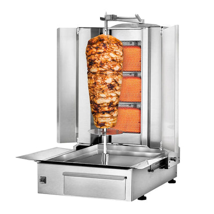 GGM Gastro Gas Doner Kebab Grill (Shawarma/Gyros) - 3 Burner - up to 40kg - 9.75kW - Countertop - incl. 2 splash guards & 2 double doors