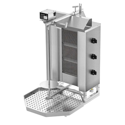 GGM Gastro Gas Doner Kebab Grill (Shawarma/Gyros) - 3 Burner - up to 40kg - 9.75kW - Countertop - incl. 2 splash guards & 2 double doors