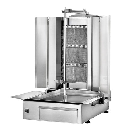 GGM Gastro Gas Doner Kebab Grill (Shawarma/Gyros) - 3 Burner - up to 40kg - 9.75kW - Countertop - incl. 2 splash guards & 2 double doors