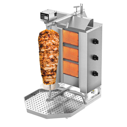 GGM Gastro Gas Doner Kebab Grill (Shawarma/Gyros) - 3 Burner - up to 40kg - 9.75kW - Countertop - incl. 2 splash guards & 2 double doors