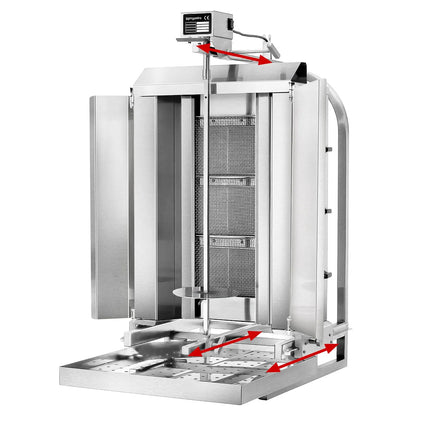 GGM Gastro Gas Doner Kebab Grill (Shawarma/Gyros) - 3 Burner - up to 40kg - 9.75kW - Countertop - incl. 2 splash guards & 2 double doors