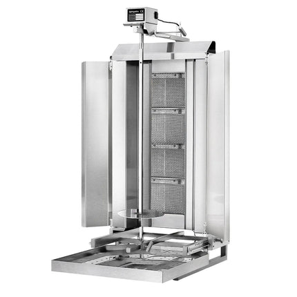 GGM Gastro Gas Doner Kebab Grill (Shawarma/Gyros) - 4 Burner - up to 60kg - 13kW - Countertop - incl. 2 splash guards & 2 double doors