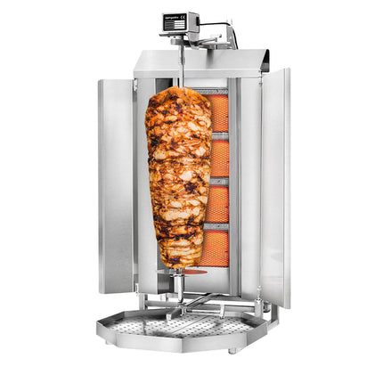 GGM Gastro Gas Doner Kebab Grill (Shawarma/Gyros) - 4 Burner - up to 60kg - 13kW - Countertop - incl. 2 splash guards & 2 double doors