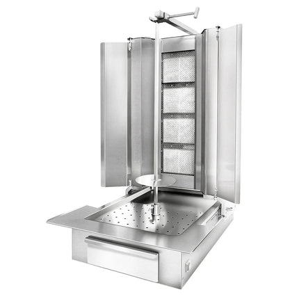 GGM Gastro Gas Doner Kebab Grill (Shawarma/Gyros) - 4 Burner - up to 60kg - 13kW - Countertop - incl. 2 splash guards & 2 double doors