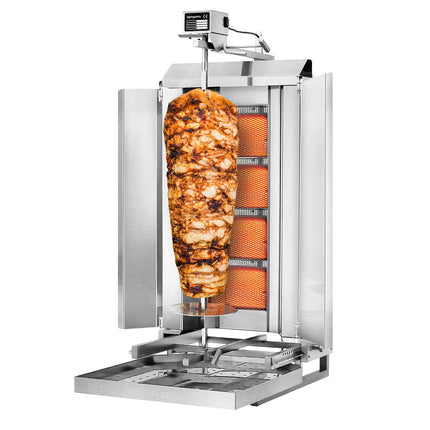 GGM Gastro Gas Doner Kebab Grill (Shawarma/Gyros) - 4 Burner - up to 60kg - 13kW - Countertop - incl. 2 splash guards & 2 double doors