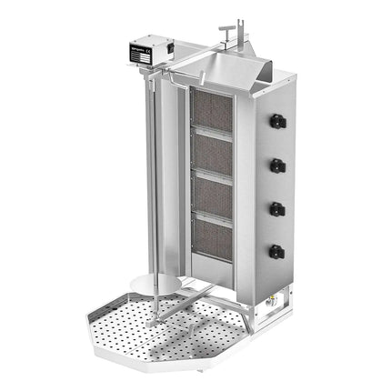 GGM Gastro Gas Doner Kebab Grill (Shawarma/Gyros) - 4 Burner - up to 60kg - 13kW - Countertop - incl. 2 splash guards & 2 double doors