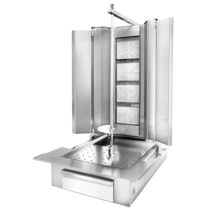 GGM Gastro Gas Doner Kebab Grill (Shawarma/Gyros) - 4 Burner - up to 60kg - 13kW - Countertop - incl. 2 splash guards & 2 double doors - For UK