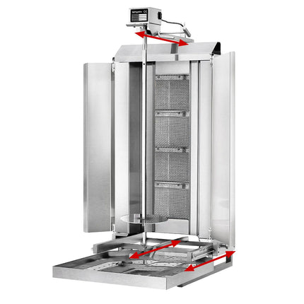 GGM Gastro Gas Doner Kebab Grill (Shawarma/Gyros) - 4 Burner - up to 60kg - 13kW - Countertop - incl. 2 splash guards & 2 double doors
