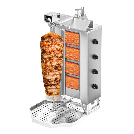 GGM Gastro Gas Doner Kebab Grill (Shawarma/Gyros) - 4 Burner - up to 60kg - 13kW - Countertop - incl. 2 splash guards & 2 double doors