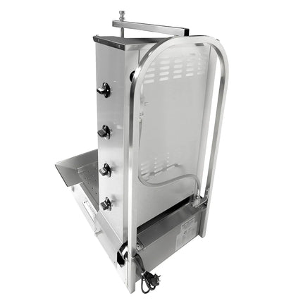 GGM Gastro Gas Doner Kebab Grill (Shawarma/Gyros) - 4 Burner - up to 60kg - 13kW - Countertop - incl. 2 splash guards & 2 double doors - For UK