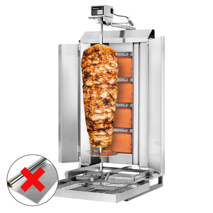 GGM Gastro Gas Doner Kebab Grill (Shawarma/Gyros) - 4 Burner - up to 60kg - 13kW - Countertop - incl. 2 splash guards & 2 double doors