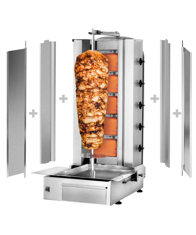 GGM Gastro Gas Doner Kebab Grill (Shawarma/Gyros) - 5 Burner - up to 80kg - 16.25kW - incl. 2 splash guards & 2 double doors