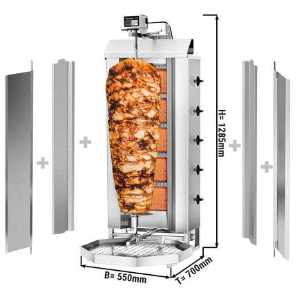 GGM Gastro Gas Doner Kebab Grill (Shawarma/Gyros) - 5 Burner - up to 80kg - 16.25kW - Countertop - incl. 2 splash guards & 2 double doors