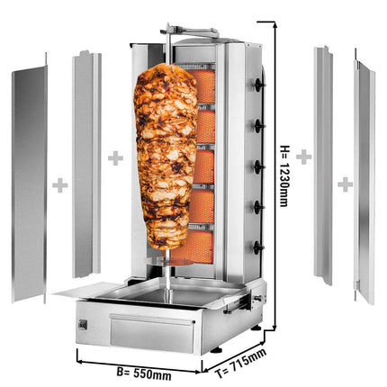 GGM Gastro Gas Doner Kebab Grill (Shawarma/Gyros) - 5 Burner - up to 80kg - 16.25kW - incl. 2 splash guards & 2 double doors
