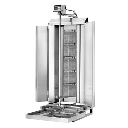 GGM Gastro Gas Doner Kebab Grill (Shawarma/Gyros) - 5 Burner - up to 80kg - 16.25kW - Countertop - incl. 2 splash guards & 2 double doors