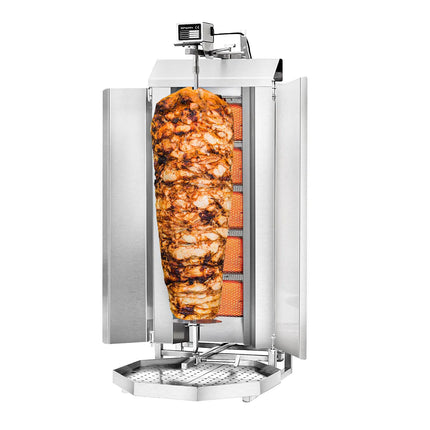 GGM Gastro Gas Doner Kebab Grill (Shawarma/Gyros) - 5 Burner - up to 80kg - 16.25kW - Countertop - incl. 2 splash guards & 2 double doors