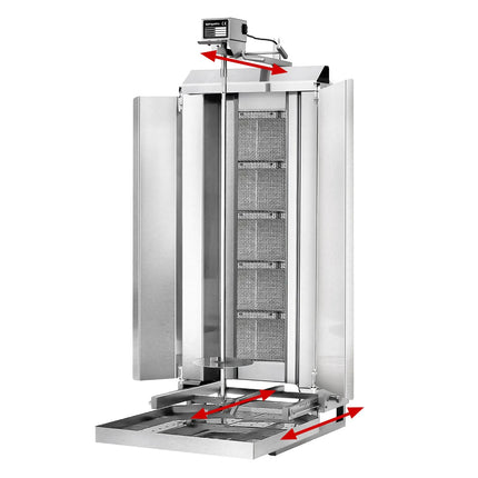 GGM Gastro Gas Doner Kebab Grill (Shawarma/Gyros) - 5 Burner - up to 80kg - 16.25kW - Countertop - incl. 2 splash guards & 2 double doors