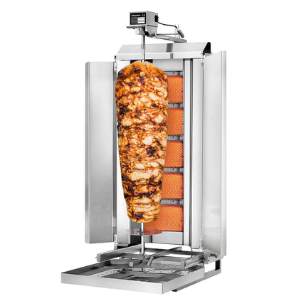 GGM Gastro Gas Doner Kebab Grill (Shawarma/Gyros) - 5 Burner - up to 80kg - 16.25kW - Countertop - incl. 2 splash guards & 2 double doors