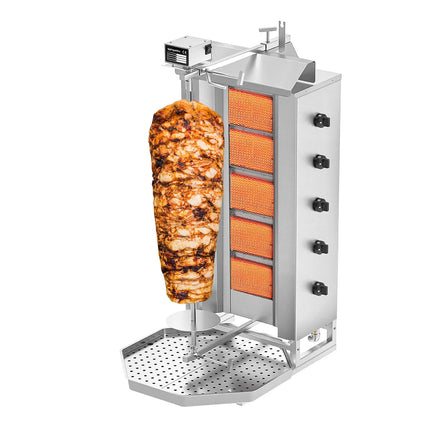 GGM Gastro Gas Doner Kebab Grill (Shawarma/Gyros) - 5 Burner - up to 80kg - 16.25kW - Countertop - incl. 2 splash guards & 2 double doors