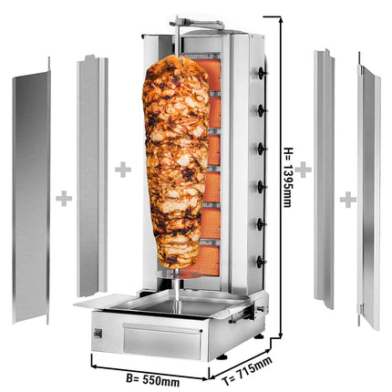 GGM Gastro Gas Doner Kebab Grill (Shawarma/Gyros) - 6 Burner - up to 100kg - 19.5kW - incl. 2 splash guards & 2 double doors