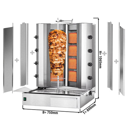 GGM Gastro Gas Doner Kebab Grill (Shawarma/Gyros) - 8 Burner - up to 100kg - 32.5kW - incl. 2 splash guards & 2 double doors