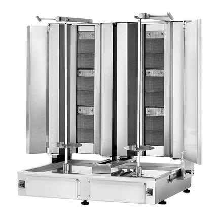 GGM Gastro Gas Doner Kebab Grill (Shawarma/Gyros) - Twin x 3 Burner - up to 80kg - 19.5kW - Countertop - incl. 2 splash guards & 2 double doors