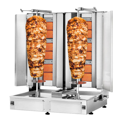 GGM Gastro Gas Doner Kebab Grill (Shawarma/Gyros) - Twin x 3 Burner - up to 80kg - 19.5kW - Countertop - incl. 2 splash guards & 2 double doors