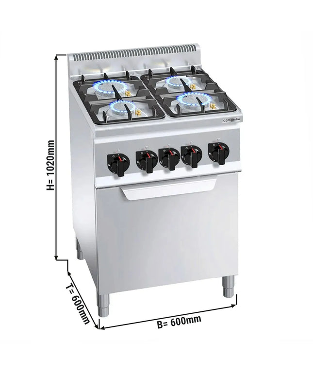 GGM Gastro Gas Oven Range - 19kW - 4 burners - with Electric Oven Convection Oven - 3kW