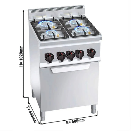 GGM Gastro Gas Oven Range - 19kW - 4 burners - with Gas Oven Static Oven - 3.5kW