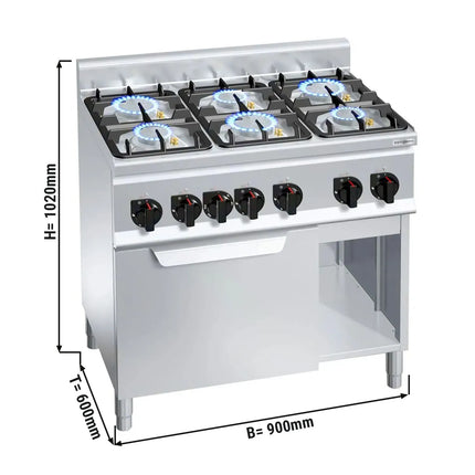 GGM Gastro Gas Oven Range - 28.5kW - 6 burners - High-Output Burners - with Electric Oven Convection Oven - 3kW