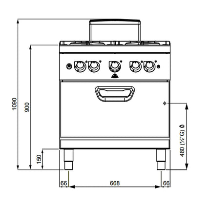 GGM Gastro Gas Oven Range - 31.8kW - 4 burners - with Gas Oven Static Oven - 7.8kW