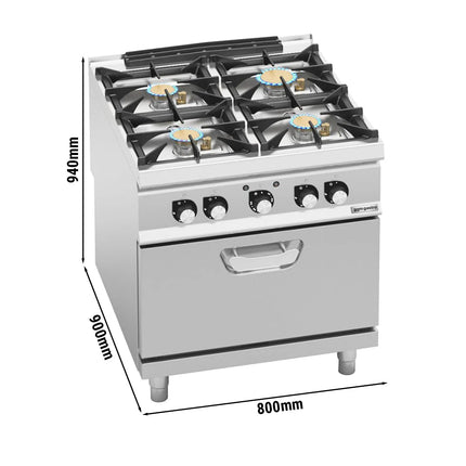 GGM Gastro Gas Oven Range - 32.68kW - 4 burners - with Electric Oven Convection Oven - 4.68kW