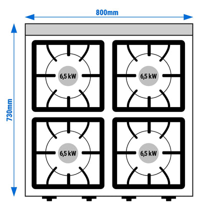 GGM Gastro Gas Oven Range - 32kW - 4 burners - with Gas Oven Static Oven - 6kW
