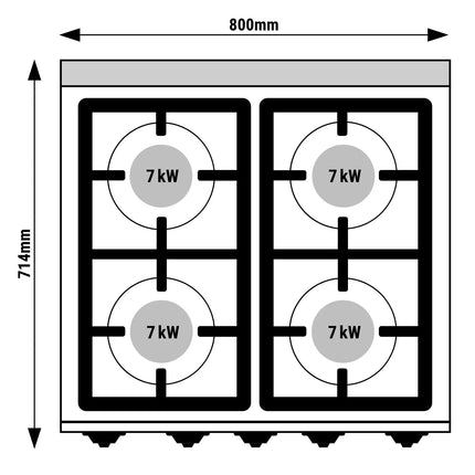GGM Gastro Gas Oven Range - 35.8kW - 4 burners - with Gas Oven Static Oven - 7.8kW