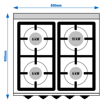 GGM Gastro Gas Oven Range - 35.8kW - 4 burners - with Gas Oven Static Oven - 7.8kW