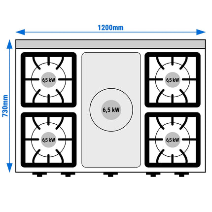 GGM Gastro Gas Oven Range - 39.5kW - 5 burners - with Gas Oven Static Oven - 6kW