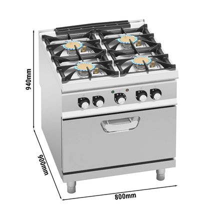 GGM Gastro Gas Oven Range - 44.68kW - 4 burners - with Electric Oven Convection Oven - 4.68kW - High-Output Model