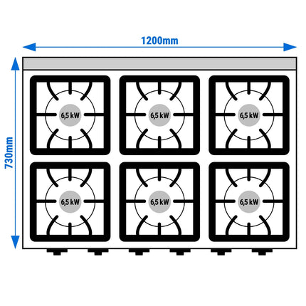 GGM Gastro Gas Oven Range - 45kW - 6 burners - with Gas Oven Static Oven - 6kW