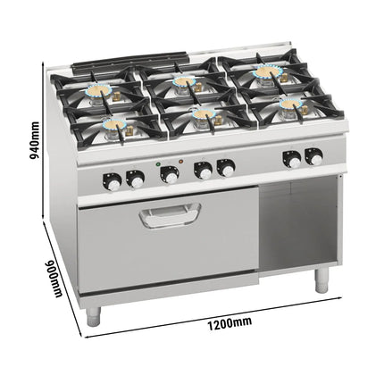 GGM Gastro Gas Oven Range - 48.68kW - 6 burners - with Electric Oven Convection Oven - 4.68kW