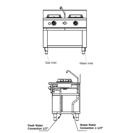 GGM Gastro Gas wok cooker - 30kW - 2 burner - incl. 1 tap