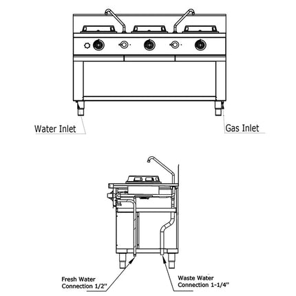 GGM Gastro Gas wok cooker - 45kW - 3 burner - incl. 2 taps