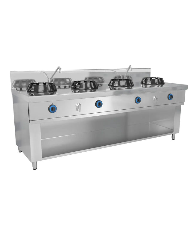 GGM Gastro Gas wok cooker - 56kW - 4 burner - incl. 2 taps