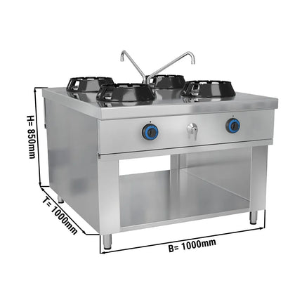 GGM Gastro Gas wok cooker - 56kW - 4 burner - incl. 2 taps