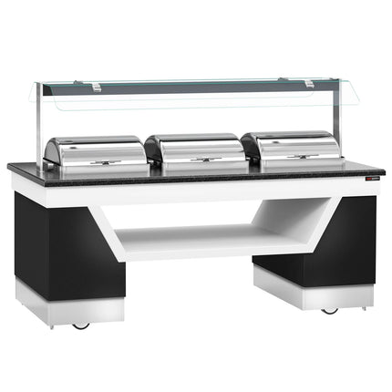 GGM Gastro Heated Bain Marie Buffet Counter BELFAST - 2300mm - for 3 Chafing Dishes - on Castors - Black