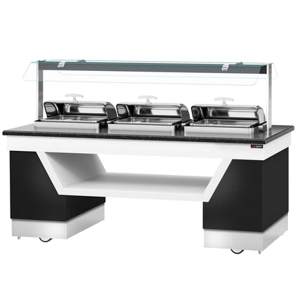 GGM Gastro Heated Bain Marie Buffet Counter BELFAST - 2300mm - for 3 Chafing Dishes - on Castors - Black