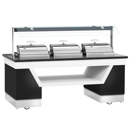 GGM Gastro Heated Bain Marie Buffet Counter BELFAST - 2300mm - for 3 Chafing Dishes - on Castors - Black