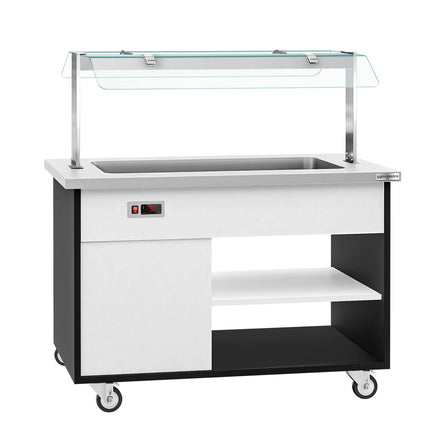 GGM Gastro Heated Bain Marie Buffet Counter DANZIG - 1300mm - for 3x GN 1/1 - Mobile - with Gantry - with Sneeze Screen