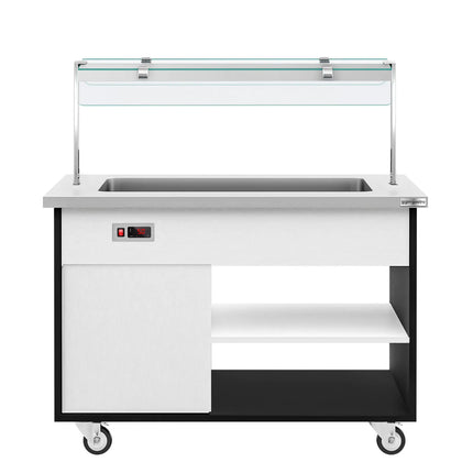 GGM Gastro Heated Bain Marie Buffet Counter DANZIG - 1300mm - for 3x GN 1/1 - Mobile - with Gantry - with Sneeze Screen