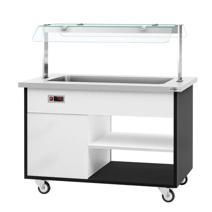 GGM Gastro Heated Bain Marie Buffet Counter DANZIG - 1300mm - for 3x GN 1/1 - Mobile - with Gantry - with Sneeze Screen